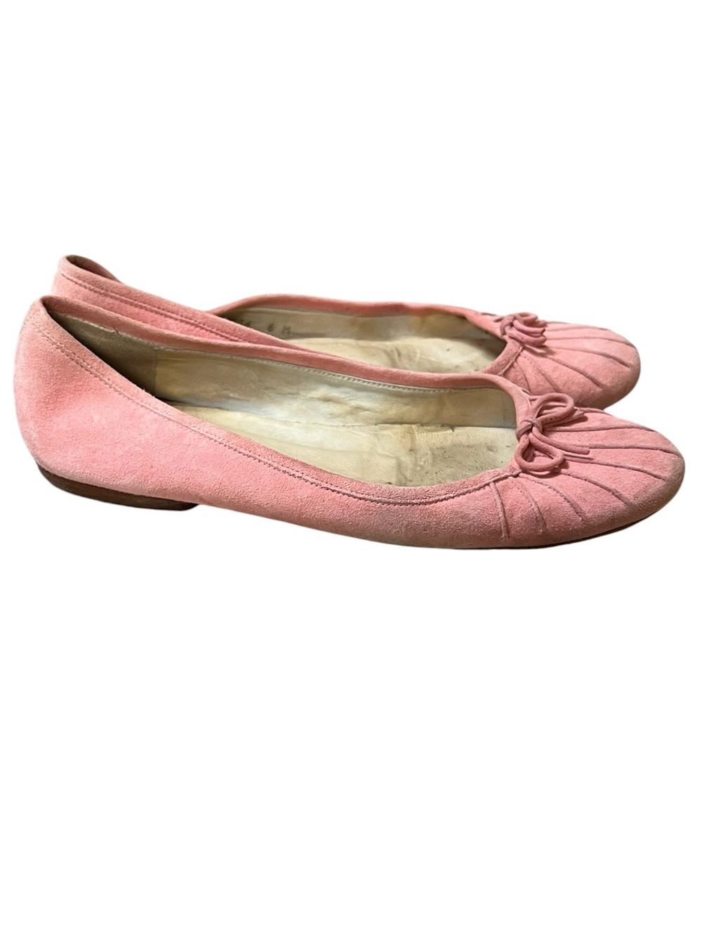Delman pink suede ruched toe bow ballet flats